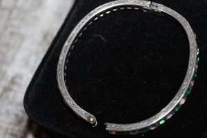 lot 143 image: Womens Bracelet- Stamped Sterling - with Clear and Green Stones