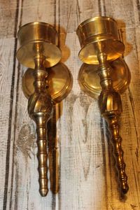 lot 12 image: Pair of Brass Wall Candle Holders