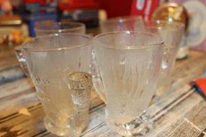 lot 22 image: Etched and pressed Clear Promotional Mugs