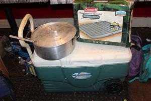 lot 73 image: Cooler, Stock Pot and Queen Size Air Mattress