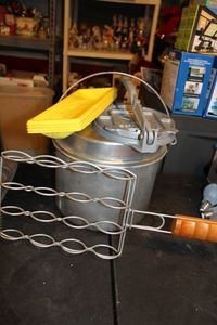 lot 279 image: Corn on the Cob Utensil and Trays, Tortilla press and Selection of Camping Pots