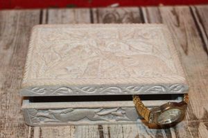 lot 244 image: Trinket Box Made out of Soap Stone and a Vintage Ladies Quartz Watch