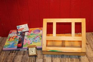 lot 249 image: Wooden Lap Desk, Alarm Clock, And a childs Lap Pad