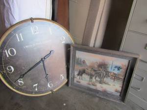 lot 15 image: LHotel Du Vieux Quartier from New Orleans dcor clock 31 in diameter,    Western art by John Stanford  20 x 24 ( BW 1 & 2)