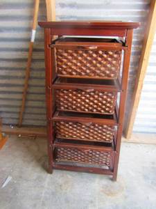 lot 17 image: 4 drawer wooden wicker shelf 37x16x11 (BW 2)