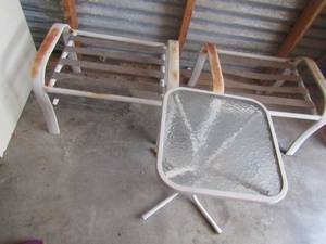 lot 24 image: metal outdoor seats, 1 glass top patio table (helton)
