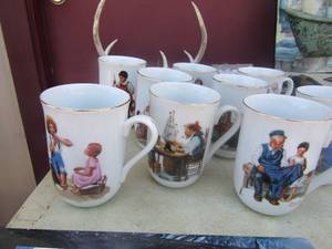 lot 32 image: 1982 Norman Rockwell coffee cups qty 9