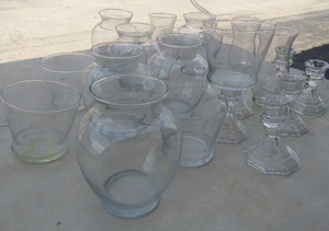 lot 56 image: Lot of glass vases and candle holders, 1 swan glass dish