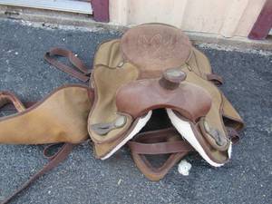 lot 78 image: Very clean nice brown leather adult saddle with sturips