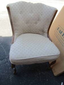 lot 79 image: white cloth wooden frame armless chair, needs slight cleaning