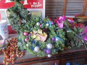 lot 110 image: Flowers for dcor, wreath, mini wooden Christmas tree, Garland jewels 9ft per strand 2 sets new