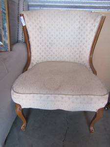 lot 115 image: High leg side chair, tan in color very comfy