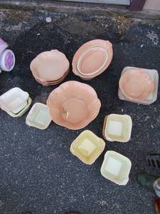lot 201 image: Casa stone dishes by Casafina stoneware-  salad bowl server-bowls- covered casserole dish- dinner plates- 19 pieces (lipan)