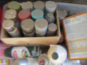 lot 32 image: various lot of spray paints and pints and gallons of paint