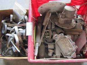 lot 56 image: various hose clamps and various air plane parts,