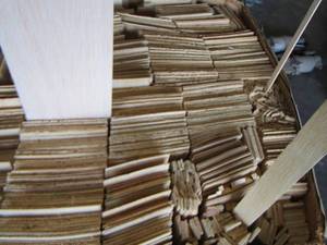 lot 65 image: BALSA WOOD box full of various size pieces    box is 18x18x36