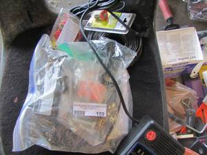 lot 159 image: hoover charger, electrical connectors, wire, roll of metal and more