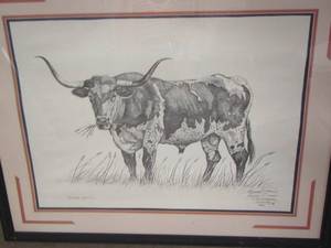lot 38 image: 2329 FRAMED BULL ART, NATIVE SON BY DAN BREWER