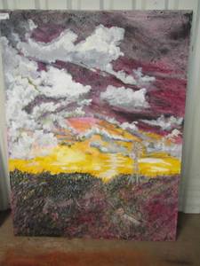 lot 39 image: 4836 SKY AND FIELD PAINTED CANVAS WITH WIND MILL