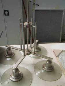 lot 48 image: PORTFOLIO CEILING HANGER FOR ABOVE LIGHT FIXTURE- 4 TIER GLASS LIGHT FIXTURE FOR DINING OR LIVING AREA