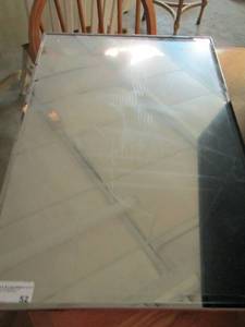 lot 52 image: NEW WHITE BATHROOM MEDICINE CABINET WITH GLASS SHELVING INSIDE,   NEVER BEEN PUT TOGETHER