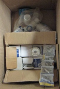 lot 107 image: PVC PIPE CLAMPS- BRASS CONNECTORS, CEILING PLATES- PVC PIPE ELBOW JOINTS