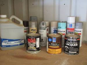 lot 132 image: klean paint thinner, x-o rust gloss, various spray paints