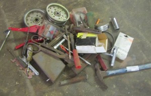 lot 175 image: tool lot includes plyers, hammer, pullies wheels, drill bits and more