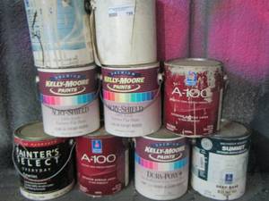 lot 196 image: 9 1 GALLON BUCKETS OF NEW AND USED PAINT, INTERIOR LATEX, EXTERIOR PAINT, FINISH AND MORE