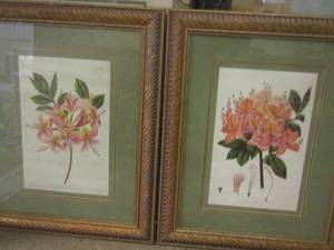 lot 217 image: 34x25 hanging wall art, 35x29 floral panting