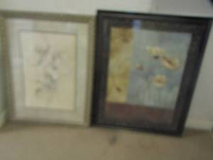 lot 216 image: 34x25 hanging wall art, 35x29 floral panting