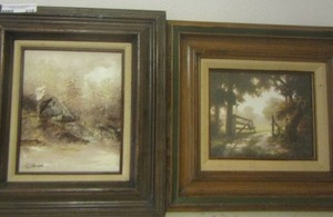 lot 218 image: 16x15 painting, 2 18x 16 art photos