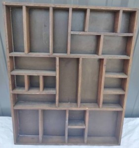 lot 8 image: Vintage Wooden Shadowbox Display Shelf--Back needs a few nails in it (see pics)
