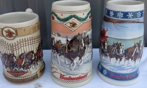 lot 73 image: Selection of 3 Budweiser Beer Steins--Really nice condition