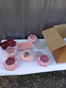 lot 57 image: Nice Large Selection of Glassware and Pottery---Includes Inkwells and Frosted Glass Light Covers