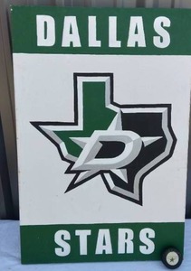 lot 68 image: Dallas Stars Wall Decor 24x36 and A Mike Madano Autographed Hockey Puck (Authenticity Unkown)