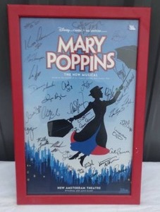 lot 98 image: Mary Poppins Musical at The New Amsterdam Theater on Broadway Poster in Frame---Signed by the cast of the musical---Rare and Amazing Piece