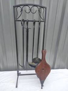 lot 100 image: Complete Set of Fireplace Tools with Bellows