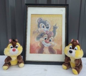 lot 109 image: Disneys Chipmunks--2 Plushes and Framed Puzzle---15x11