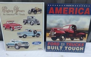 lot 115 image: Selection of 2 Vintage Looking Ford Truck Advertisement Metal Signs