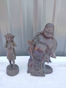 lot 139 image: Hand Carved Wooden Buddha and Philippines Ifugao Tribe Wooden Statue--Amazing--Look these up