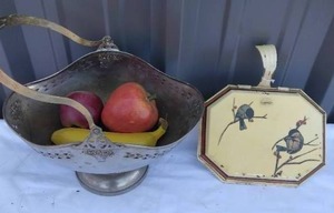 lot 140 image: Vintage Silvercraft Sweetmeats Dish and Vintage Hand Painted Silent Butler--Very nice pieces