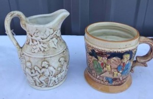 lot 142 image: Vintage Ceramic Pitcher and Made in Japan Mustache Stein