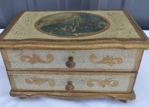 lot 146 image: Vintage Jewelry Musical Box with Some Jewelry--Music Box Works