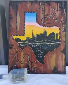 lot 170 image: Austin, Texas Painting on Canvas and View of the City in a Bottle