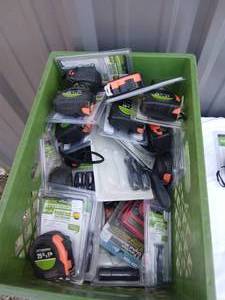 lot 176 image: Crate full of Pittsburgh Brand Hand Tools--Tape Measures, Screwdrivers, Volmeters and more---Mostly brand new