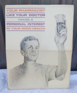 lot 208 image: Vintage Cardboard Pharmacy Advertisement---33x24