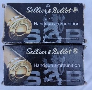 lot 223 image: 1 Full and 1 Partial Boxes of S&B 9mm Ammo