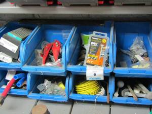 lot 39 image: 1O SCREWTOOL ORGANIZERS INCLUDES WIRE, LARGE BOLTS, SCREWS, ALL PURPOSE CAULK AND MORE