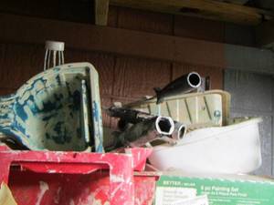 lot 66 image: PAINTERS LOT INCLUDES, PAINT PANS, ROLLERS, NEW 8 PC PAINT SET, PAINT HANDLED CUPS